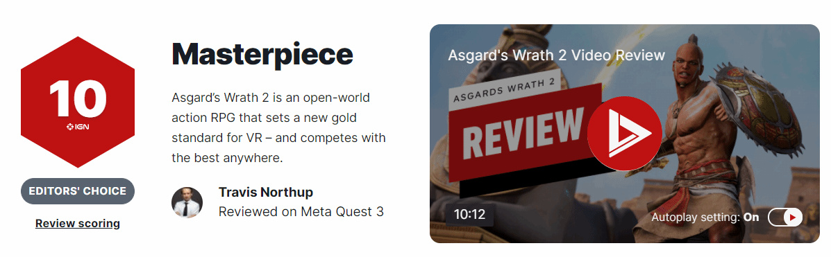 阿斯加德之怒2获IGN满分评价：VR游戏新标杆