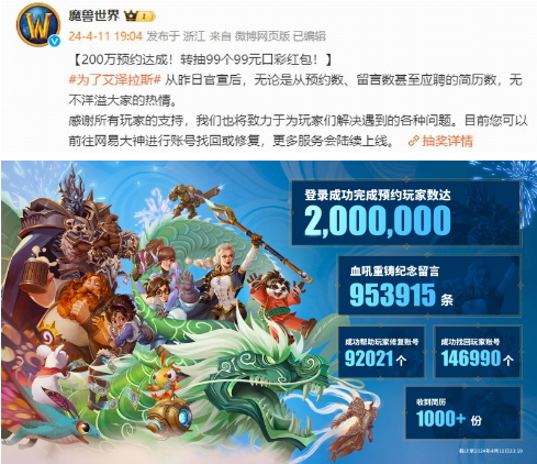 《魔兽世界》国服回归预约人数破200万