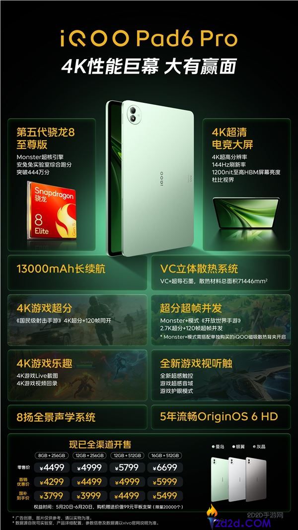3799 元起!一图读懂 iQOO Pad6 Pro:4K 板皇性能解析,5 年流畅不卡顿