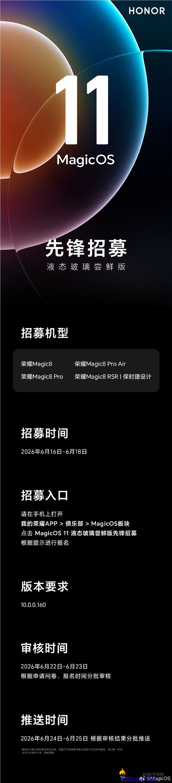 安卓首款液态玻璃设计:光荣MagicOS 11前锋版招募支持四款机型