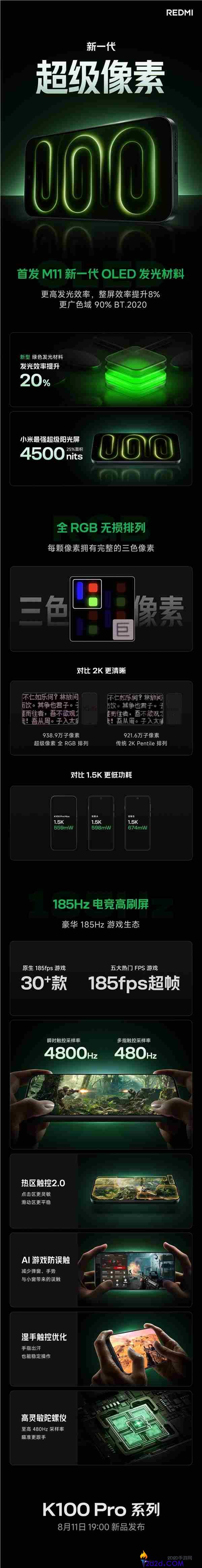 REDMI K100系列首发M11发光资料,支持BT.2020全RGB显示的新一代国屏之光