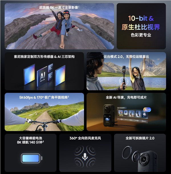 3999元影石X6发布:支持8K 50帧全景视频的1/1.1英寸大底相机