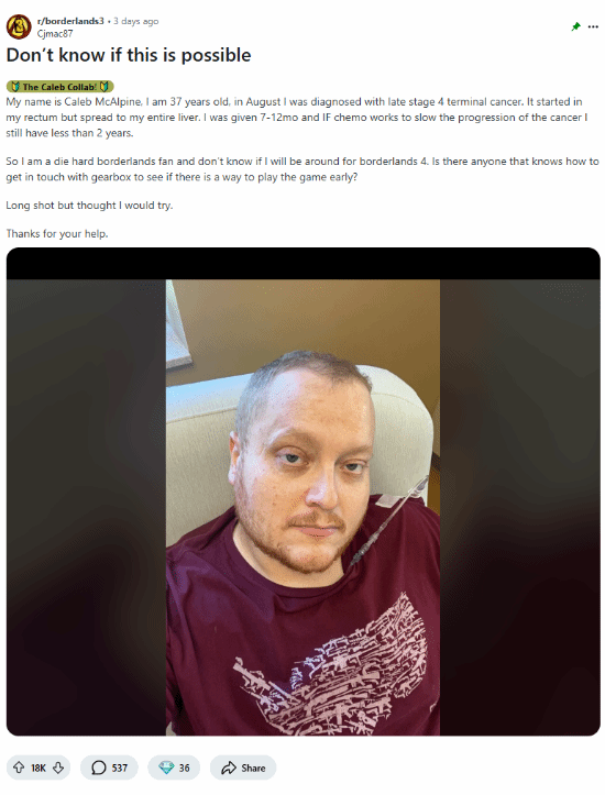 玩家力量大！请求提前玩《无主之地4》绝症玩家众筹已超额