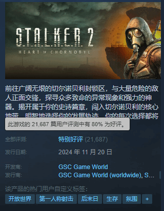 《潜行者2》口碑逆转？但国区评价依旧拉胯