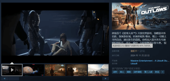 《星球大战：亡命之徒》Steam好评率仅66% 除了画面外一无是处？