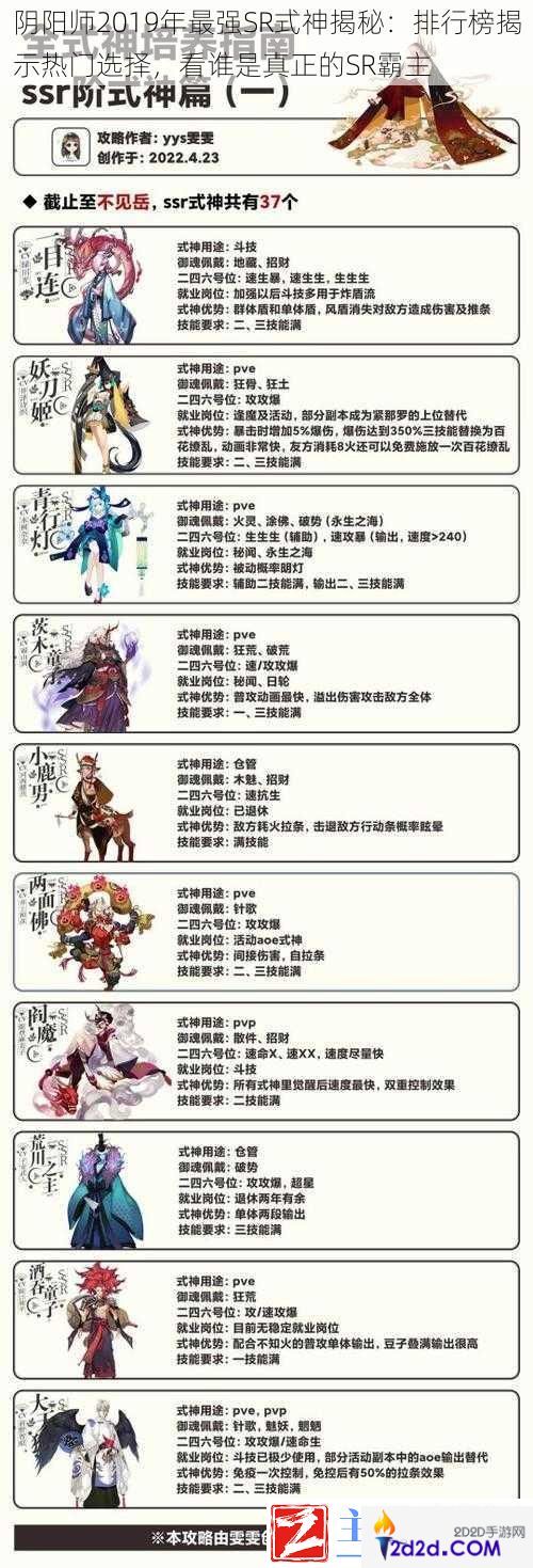 阴阳师2019年最强SR式神揭秘