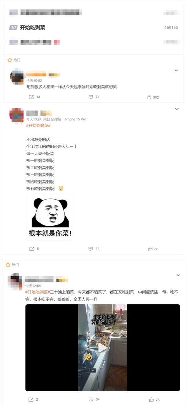 大年头一最先吃剩菜 网友,一天都吃不完