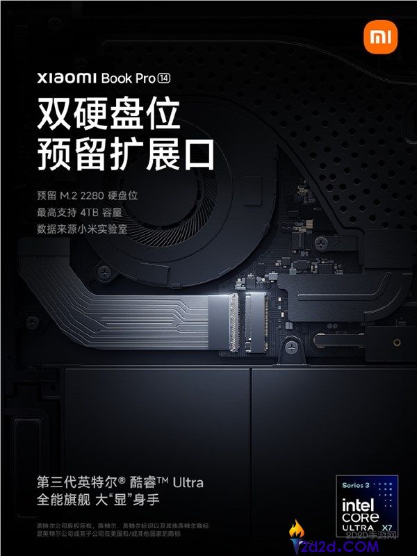 小米首款高端轻薄本 小米条记本Pro 14预留2280 SSD插槽 最高4TB扩展