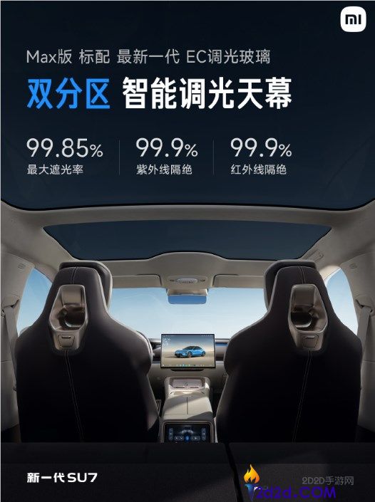 小米SU7 Max搭载双分区天幕,顺应前后排分歧需要