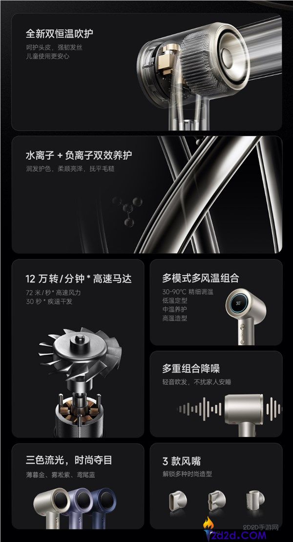 12万转高速马达,小米推出米家高速水离子吹风机Pro,799元