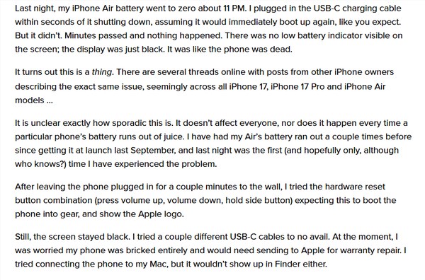 苹果用户请注重,新款iPhone电量耗尽后能够没法开机 多款机型受影响