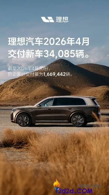 抱负4月交付34085辆,汗青总交付破166万大关