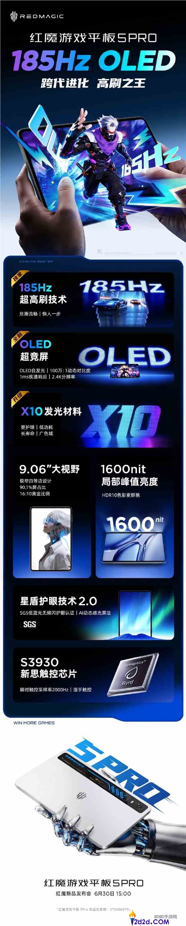 红魔游戏平板5 Pro屏幕细节揭秘：9英寸2.4K OLED与X10发光技术分析