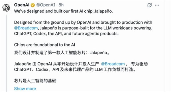 OpenAI首款自研AI芯片“墨西哥辣椒”发布：设计到流片仅需9个月