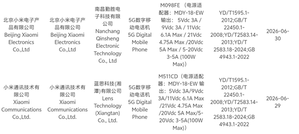 REDMI K100系列旗舰手机入网，全系搭载骁龙8E5芯片