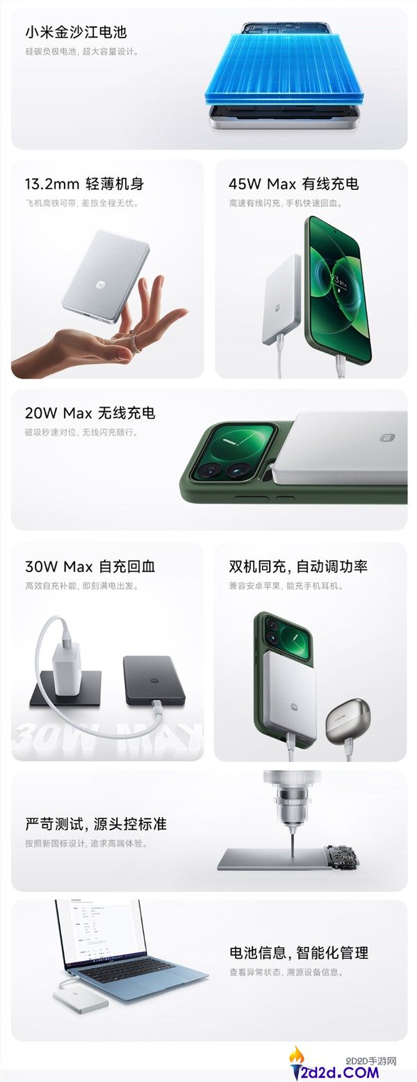 小米新款10000mAh金沙江磁吸充电宝获认证，新增USB-C自带充电线