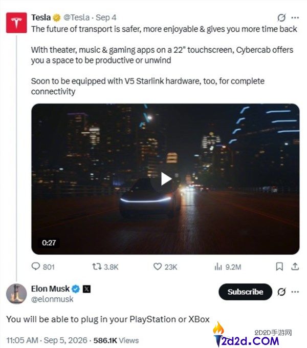 特斯拉Cybercab将支持PS和Xbox游戏，马斯克透露车内游戏功能
